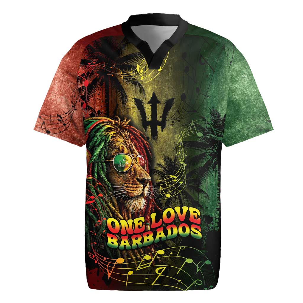 One Love Barbados Rugby Jersey Rastafarian Lion Reggae Grunge Style