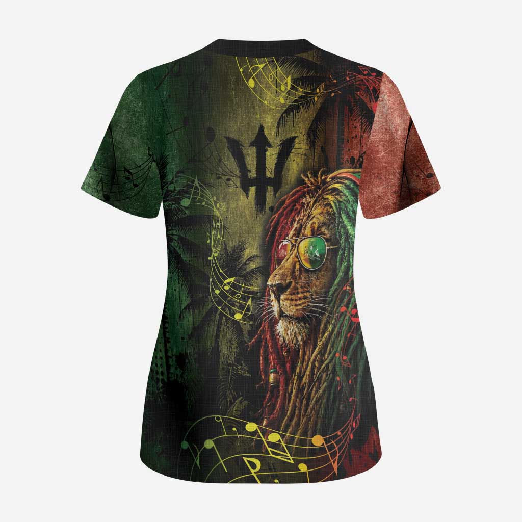One Love Barbados Scrub Top Rastafarian Lion Reggae Grunge Style