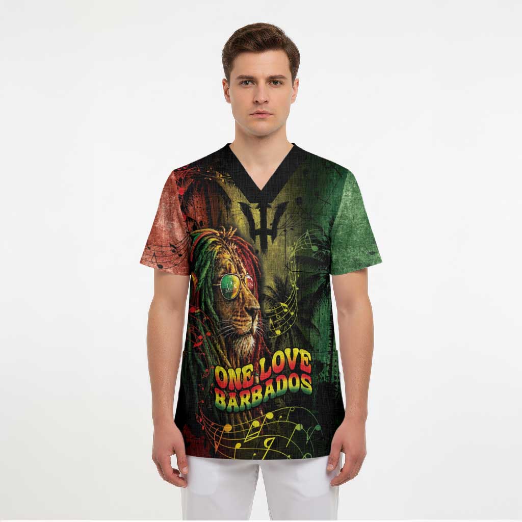 One Love Barbados Scrub Top Rastafarian Lion Reggae Grunge Style