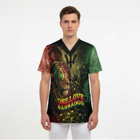 One Love Barbados Scrub Top Rastafarian Lion Reggae Grunge Style