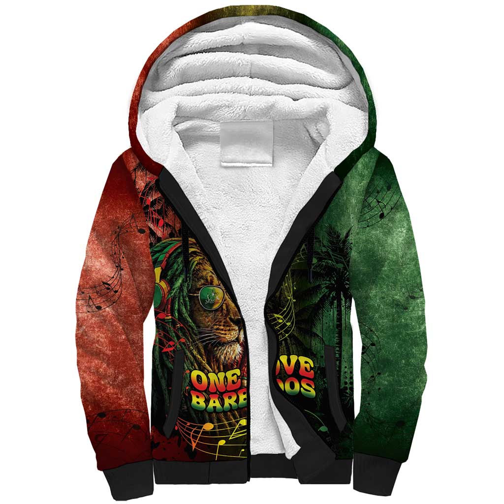 One Love Barbados Sherpa Hoodie Rastafarian Lion Reggae Grunge Style