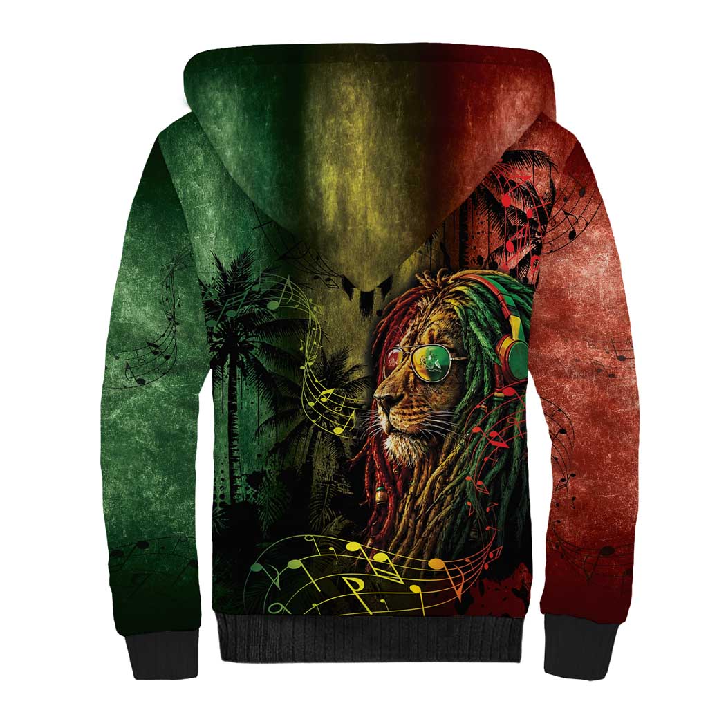 One Love Barbados Sherpa Hoodie Rastafarian Lion Reggae Grunge Style