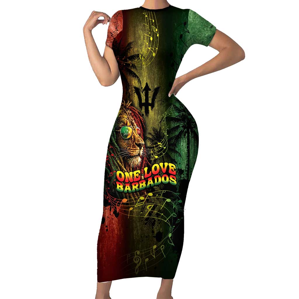One Love Barbados Short Sleeve Bodycon Dress Rastafarian Lion Reggae Grunge Style