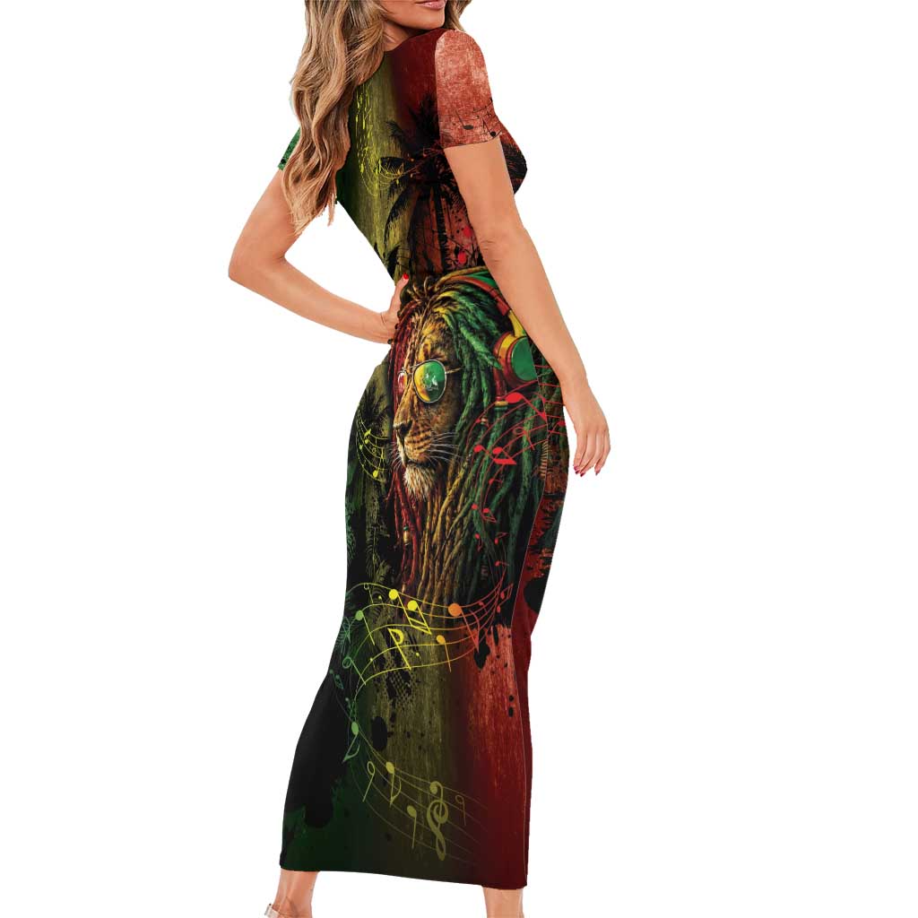 One Love Barbados Short Sleeve Bodycon Dress Rastafarian Lion Reggae Grunge Style