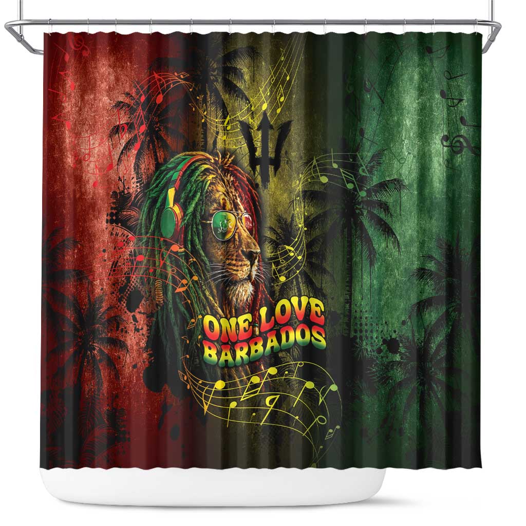 One Love Barbados Shower Curtain Rastafarian Lion Reggae Grunge Style