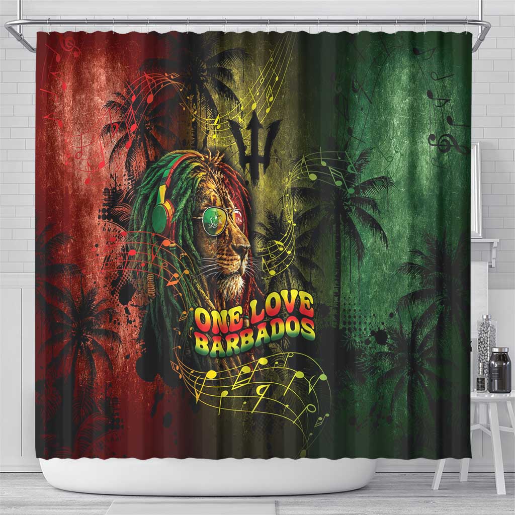 One Love Barbados Shower Curtain Rastafarian Lion Reggae Grunge Style