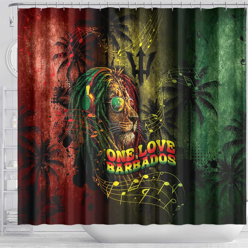 One Love Barbados Shower Curtain Rastafarian Lion Reggae Grunge Style