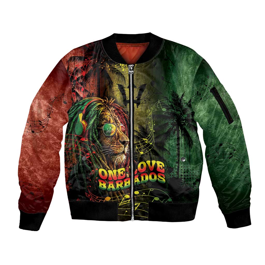 One Love Barbados Sleeve Zip Bomber Jacket Rastafarian Lion Reggae Grunge Style