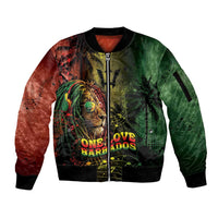One Love Barbados Sleeve Zip Bomber Jacket Rastafarian Lion Reggae Grunge Style