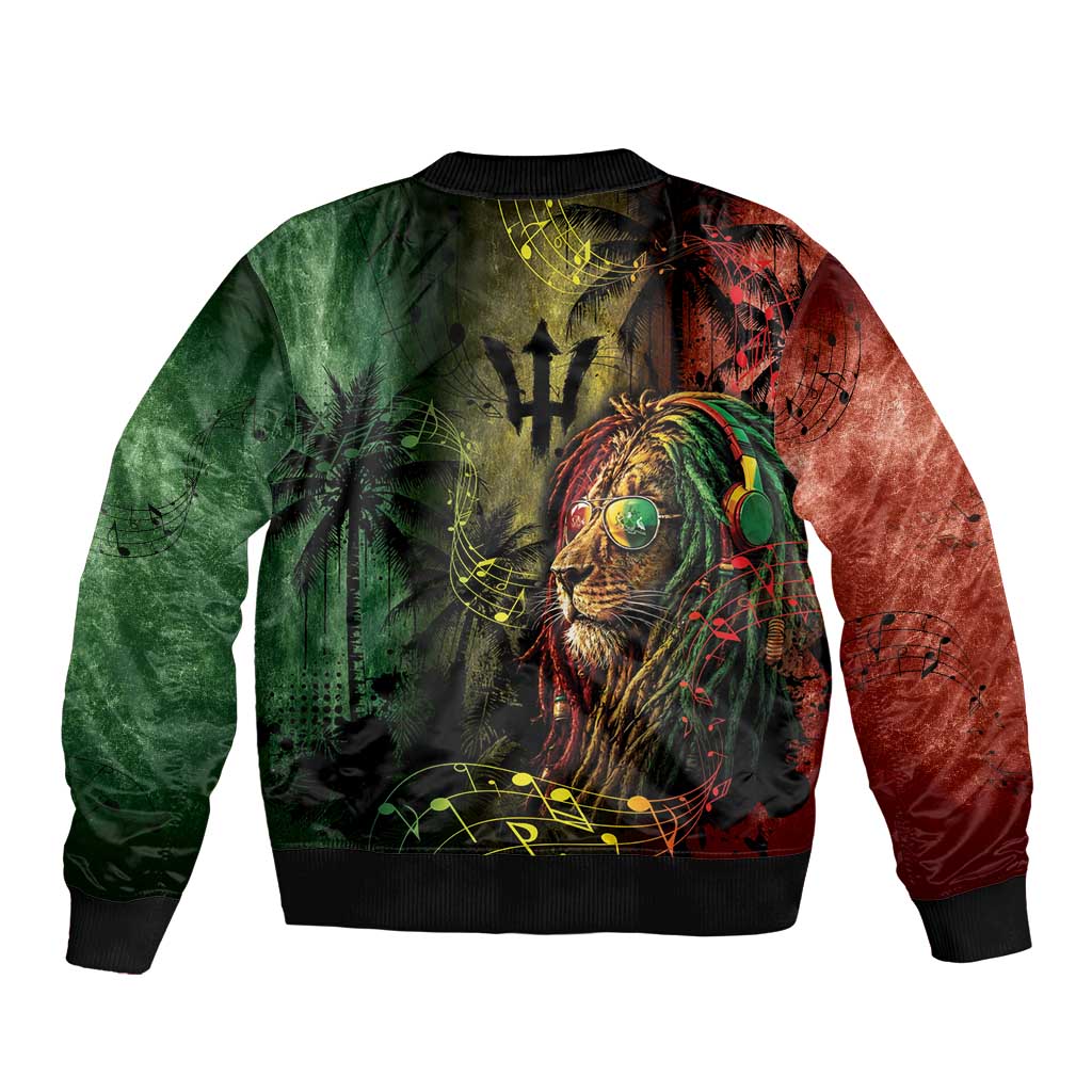 One Love Barbados Sleeve Zip Bomber Jacket Rastafarian Lion Reggae Grunge Style