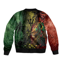 One Love Barbados Sleeve Zip Bomber Jacket Rastafarian Lion Reggae Grunge Style