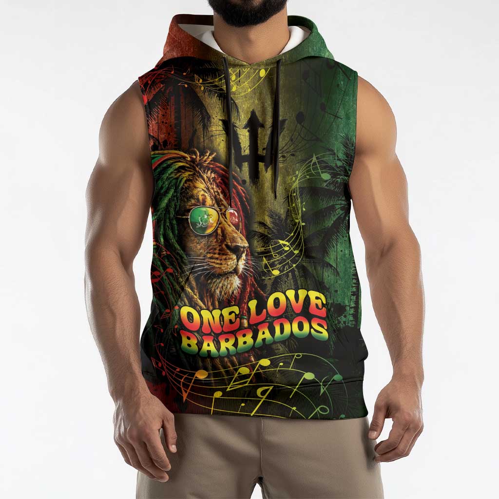 One Love Barbados Sleeveless Hoodie Rastafarian Lion Reggae Grunge Style