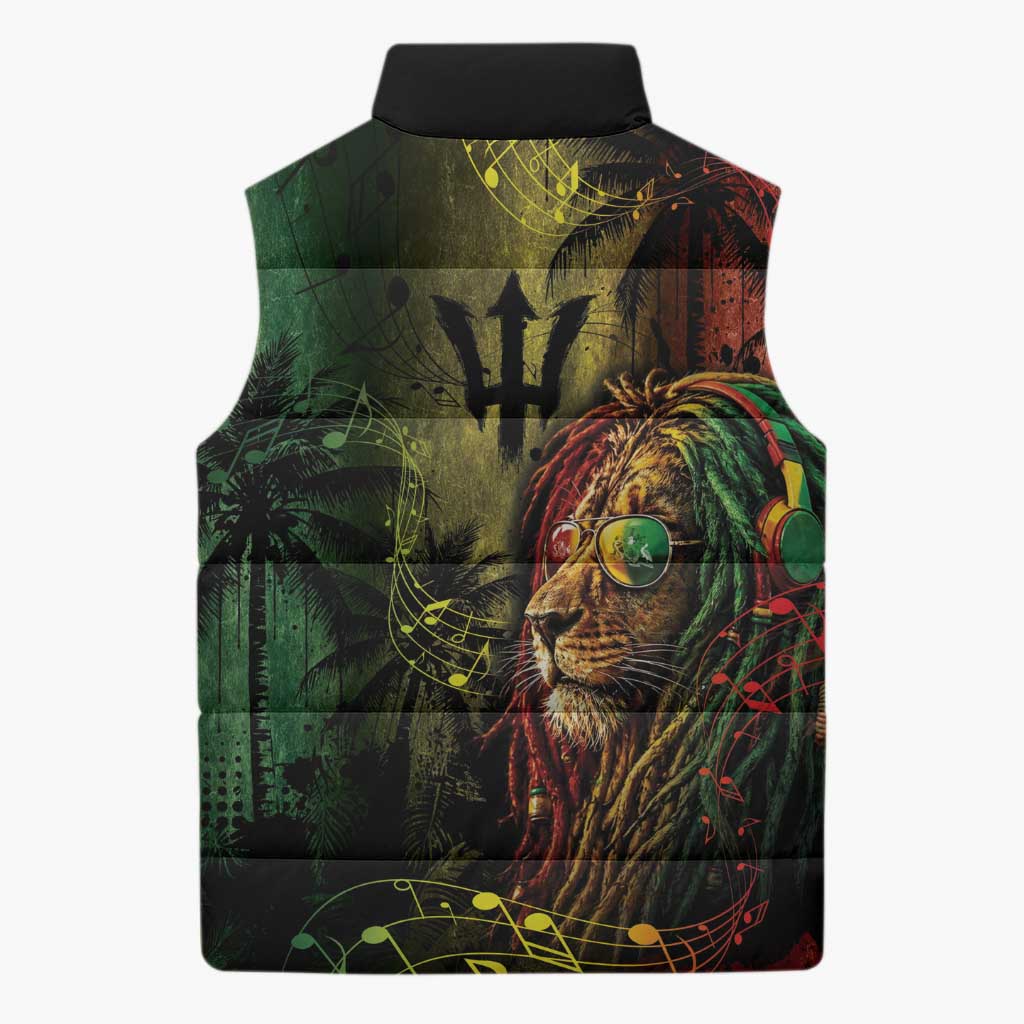 One Love Barbados Sleeveless Puffer Jacket Rastafarian Lion Reggae Grunge Style