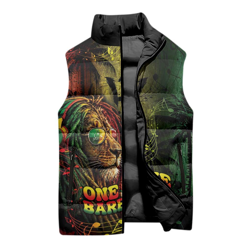 One Love Barbados Sleeveless Puffer Jacket Rastafarian Lion Reggae Grunge Style