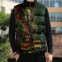 One Love Barbados Sleeveless Puffer Jacket Rastafarian Lion Reggae Grunge Style