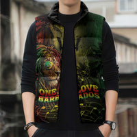 One Love Barbados Sleeveless Puffer Jacket Rastafarian Lion Reggae Grunge Style