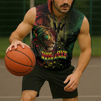 One Love Barbados Sleeveless Zip Hoodie Rastafarian Lion Reggae Grunge Style