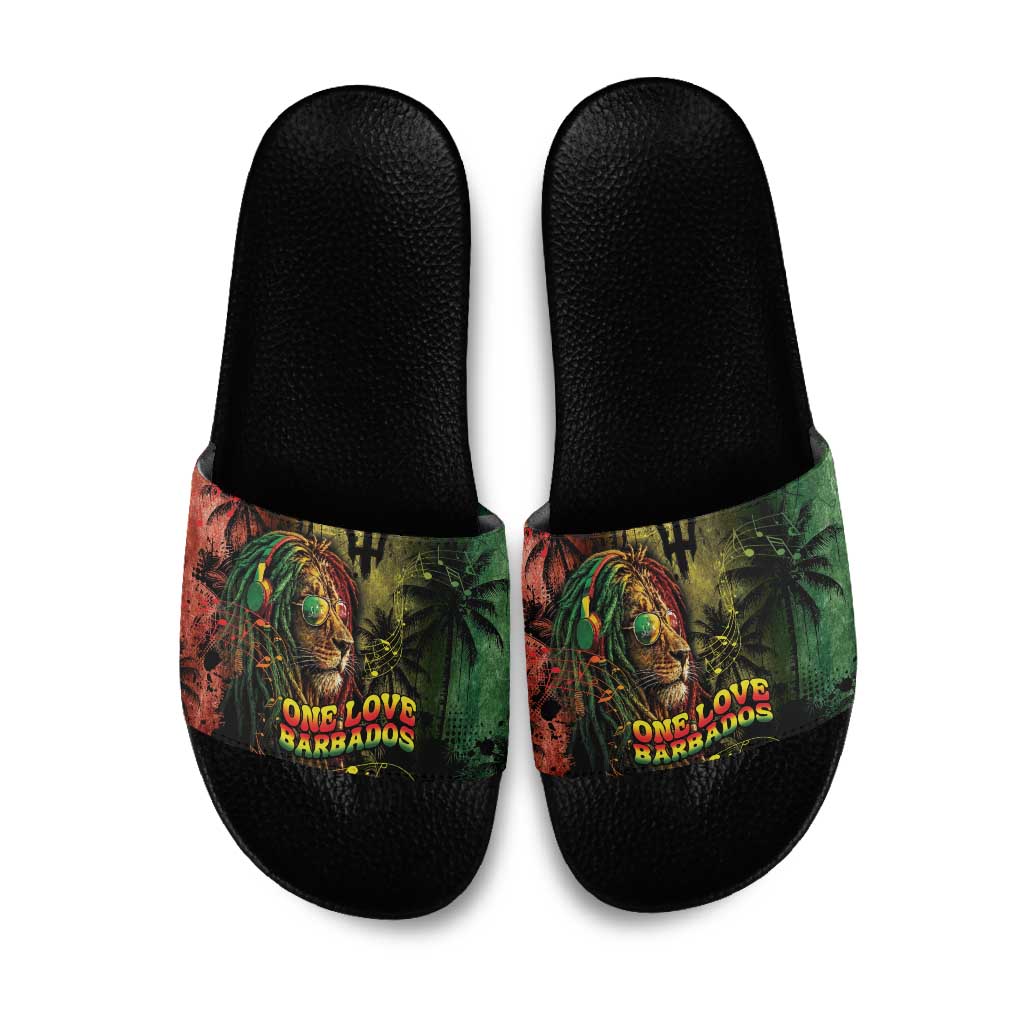 One Love Barbados Slide Sandals Rastafarian Lion Reggae Grunge Style