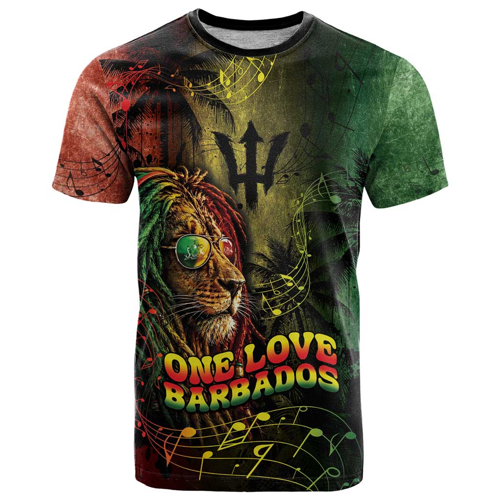 One Love Barbados T Shirt Rastafarian Lion Reggae Grunge Style