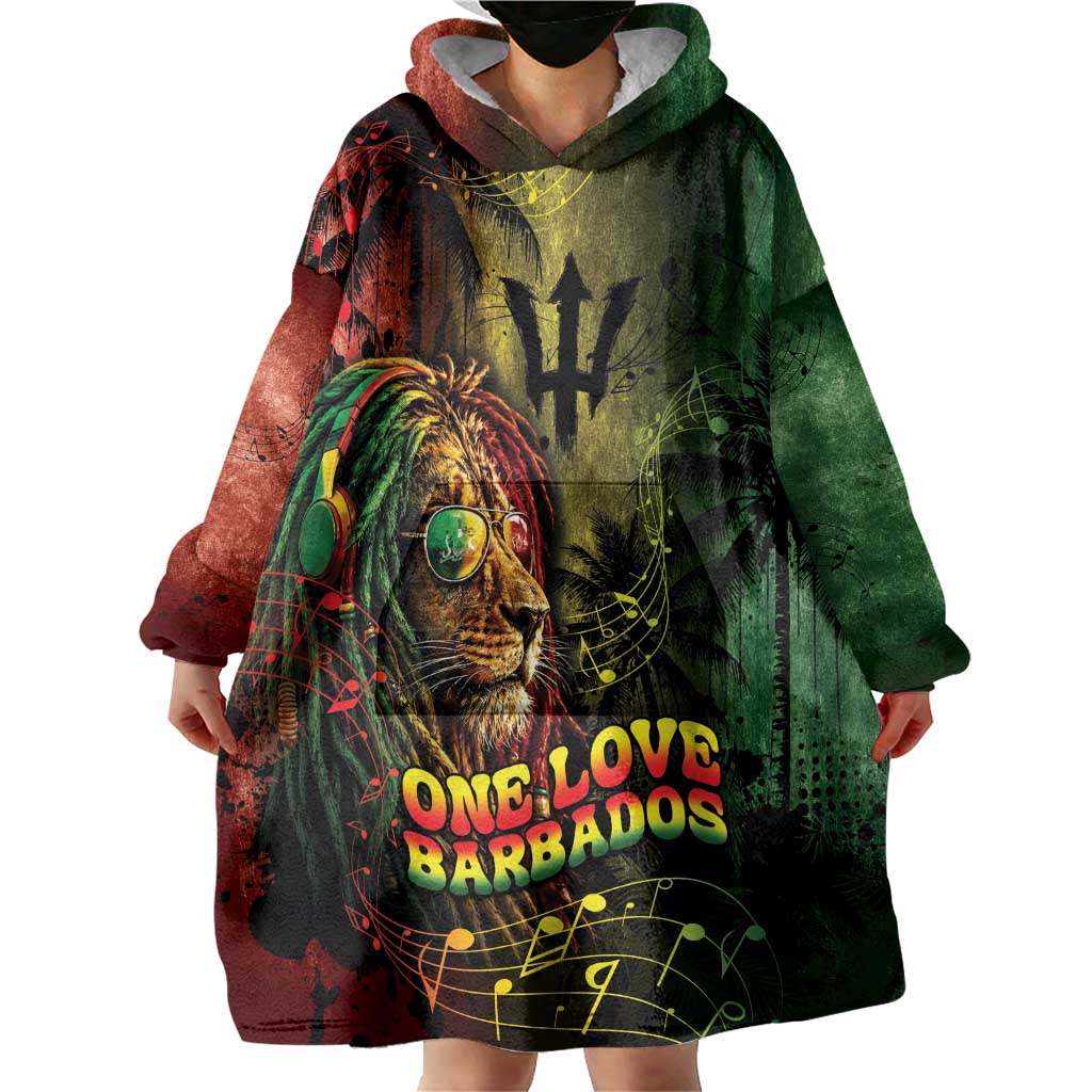 One Love Barbados Wearable Blanket Hoodie Rastafarian Lion Reggae Grunge Style