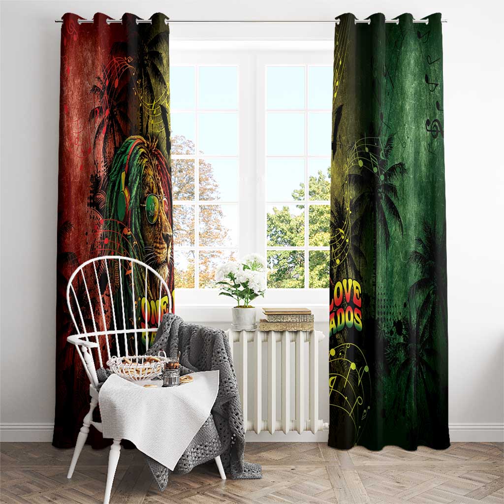 One Love Barbados Window Curtain Rastafarian Lion Reggae Grunge Style