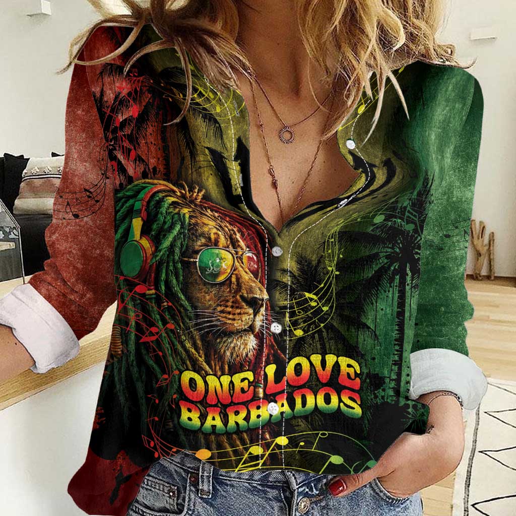 One Love Barbados Women Casual Shirt Rastafarian Lion Reggae Grunge Style