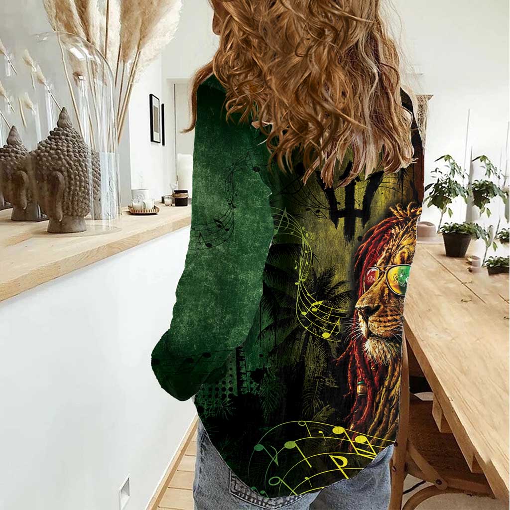 One Love Barbados Women Casual Shirt Rastafarian Lion Reggae Grunge Style