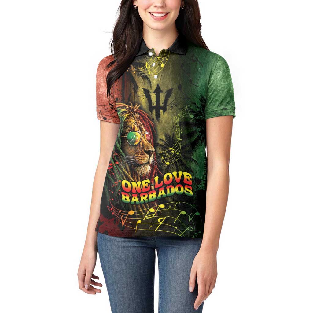 One Love Barbados Women Polo Shirt Rastafarian Lion Reggae Grunge Style