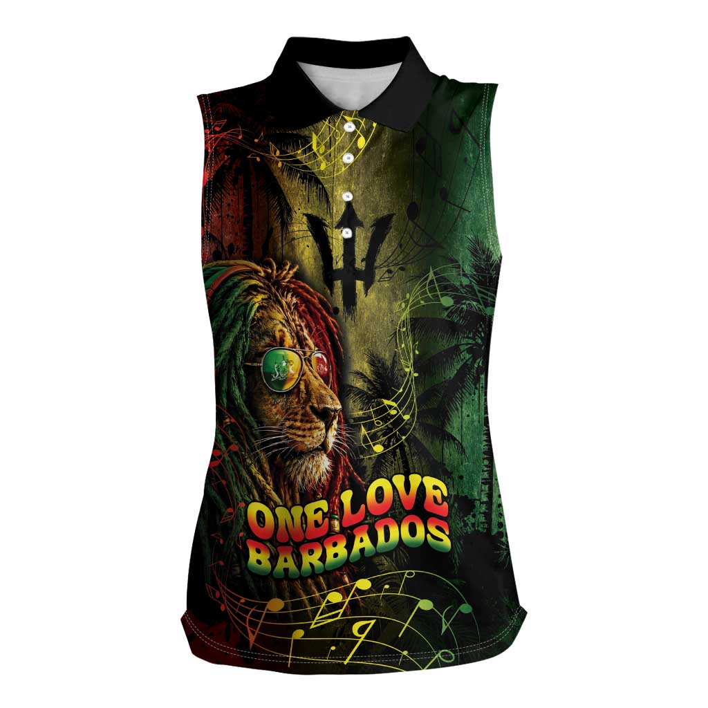 One Love Barbados Women Sleeveless Polo Shirt Rastafarian Lion Reggae Grunge Style