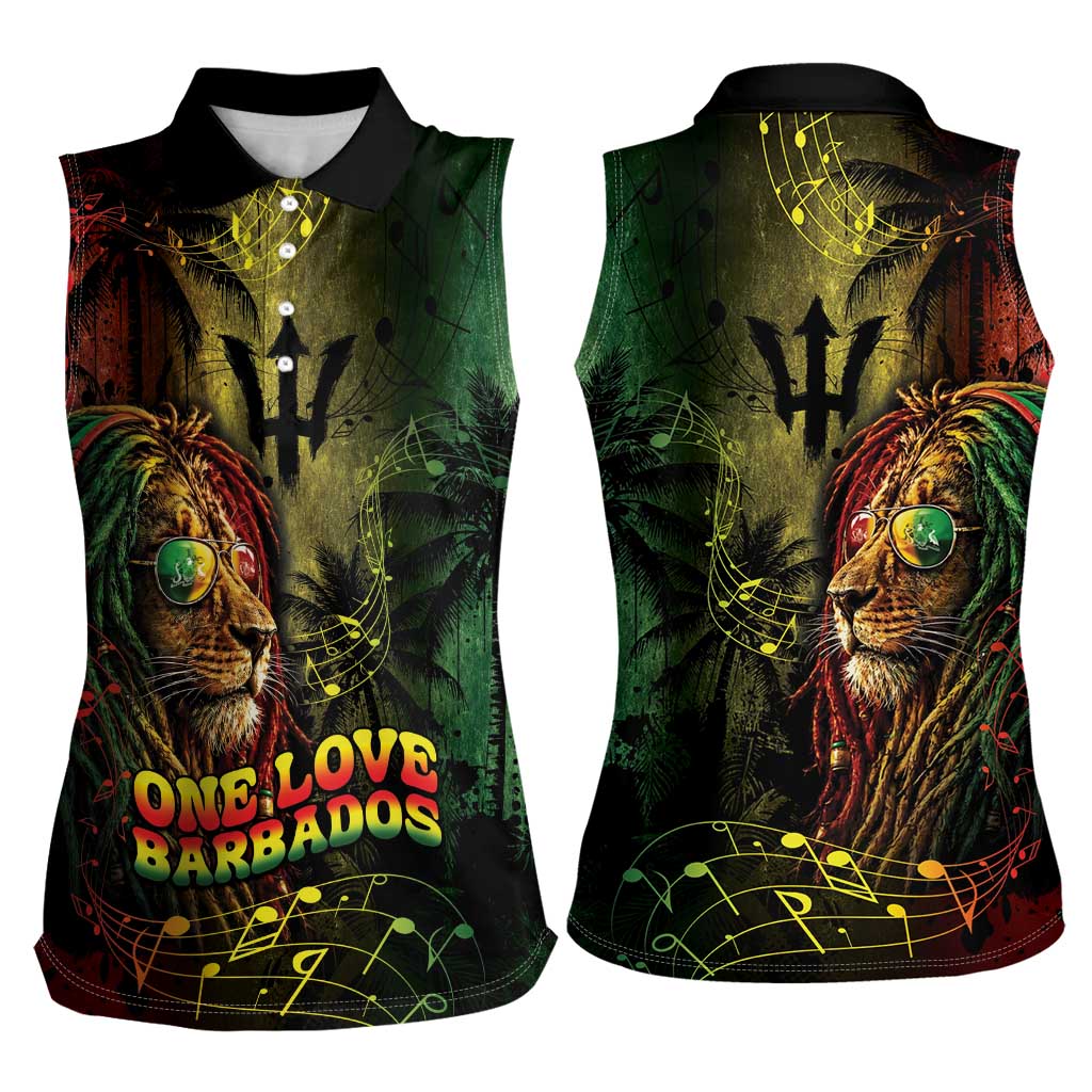 One Love Barbados Women Sleeveless Polo Shirt Rastafarian Lion Reggae Grunge Style