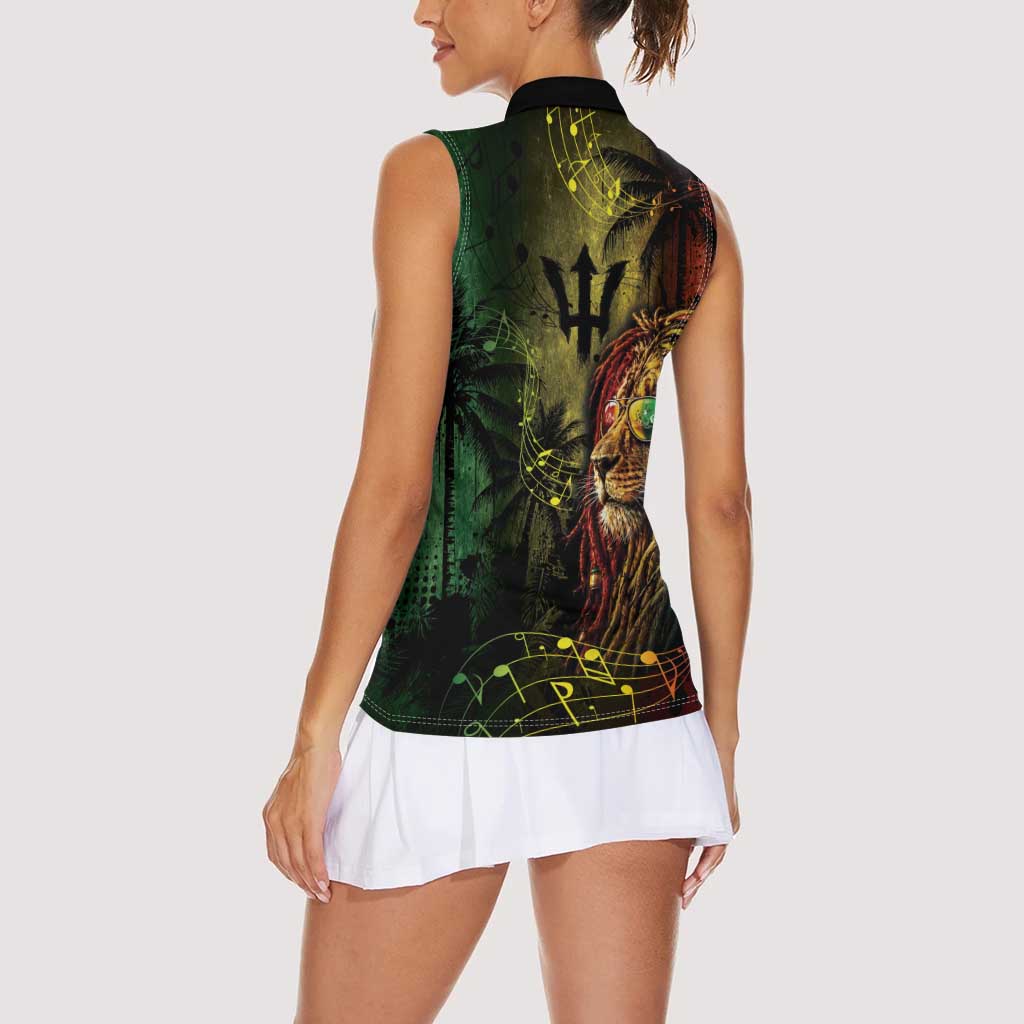 One Love Barbados Women Sleeveless Polo Shirt Rastafarian Lion Reggae Grunge Style