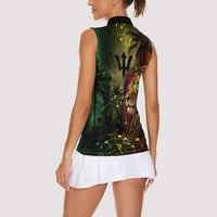 One Love Barbados Women Sleeveless Polo Shirt Rastafarian Lion Reggae Grunge Style
