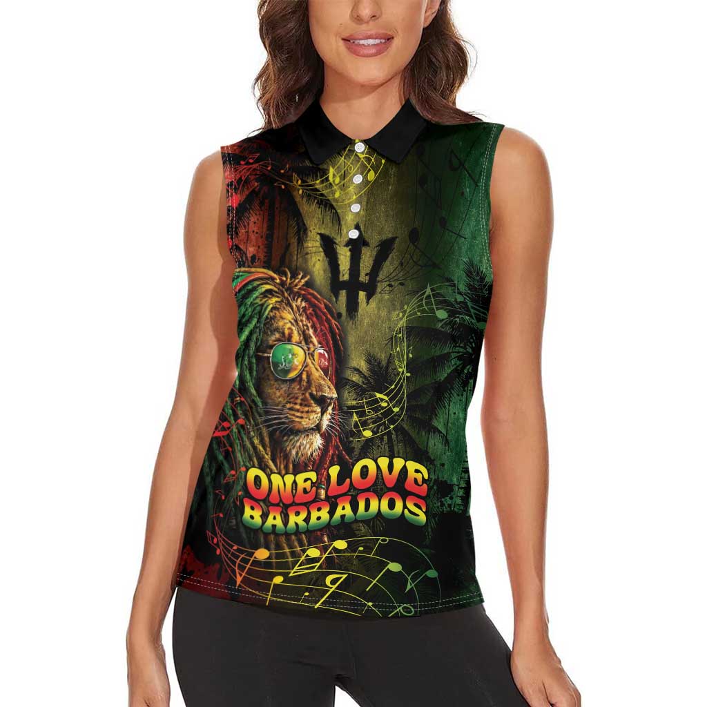 One Love Barbados Women Sleeveless Polo Shirt Rastafarian Lion Reggae Grunge Style
