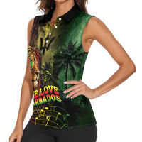 One Love Barbados Women Sleeveless Polo Shirt Rastafarian Lion Reggae Grunge Style