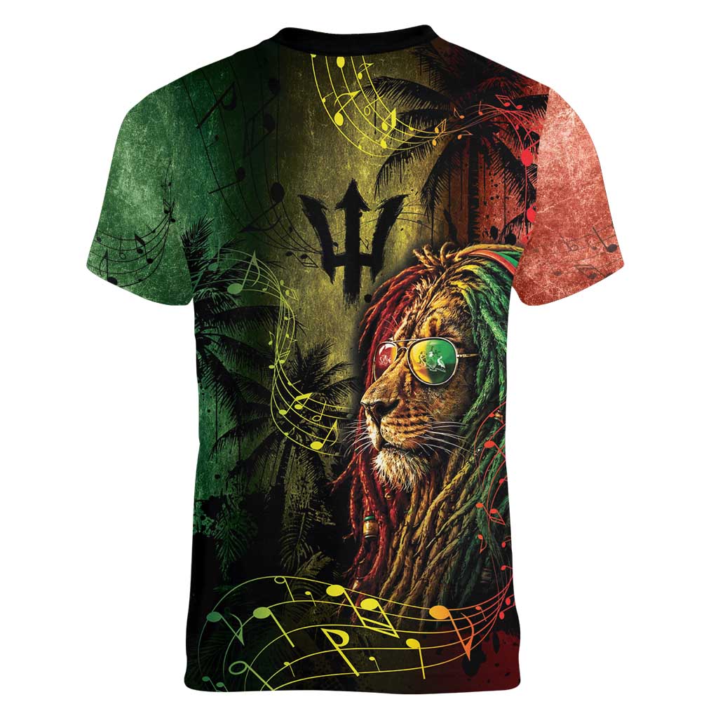One Love Barbados Women V-Neck T-Shirt Rastafarian Lion Reggae Grunge Style