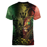 One Love Barbados Women V-Neck T-Shirt Rastafarian Lion Reggae Grunge Style