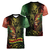 One Love Barbados Women V-Neck T-Shirt Rastafarian Lion Reggae Grunge Style