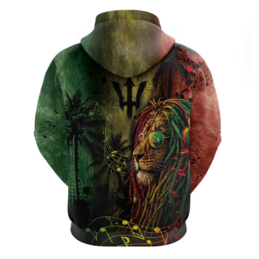 One Love Barbados Zip Hoodie Rastafarian Lion Reggae Grunge Style