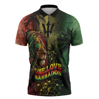 One Love Barbados Zipper Polo Shirt Rastafarian Lion Reggae Grunge Style