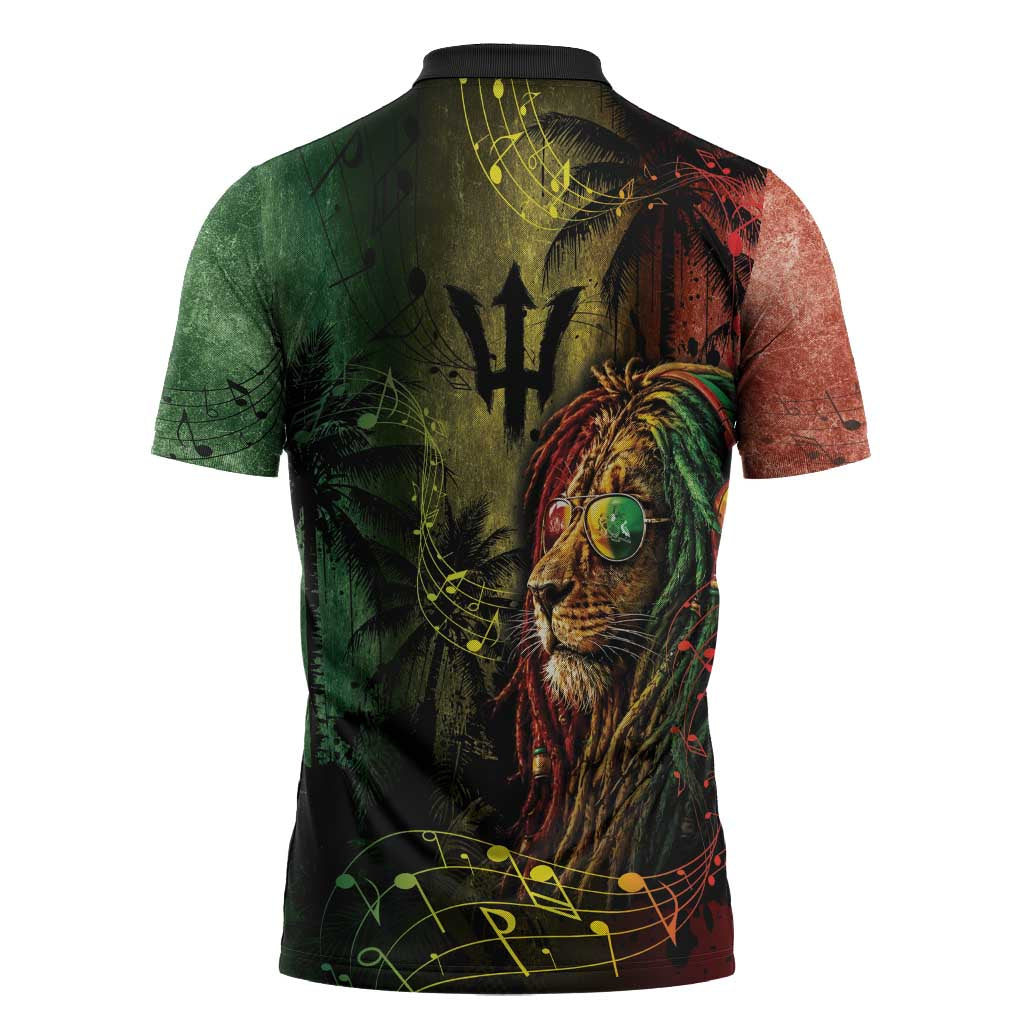 One Love Barbados Zipper Polo Shirt Rastafarian Lion Reggae Grunge Style