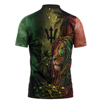 One Love Barbados Zipper Polo Shirt Rastafarian Lion Reggae Grunge Style
