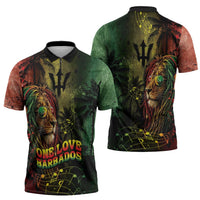 One Love Barbados Zipper Polo Shirt Rastafarian Lion Reggae Grunge Style