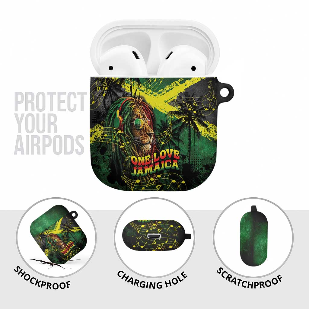 One Love Jamaica AirPods Case Rastafarian Lion Reggae Grunge Style