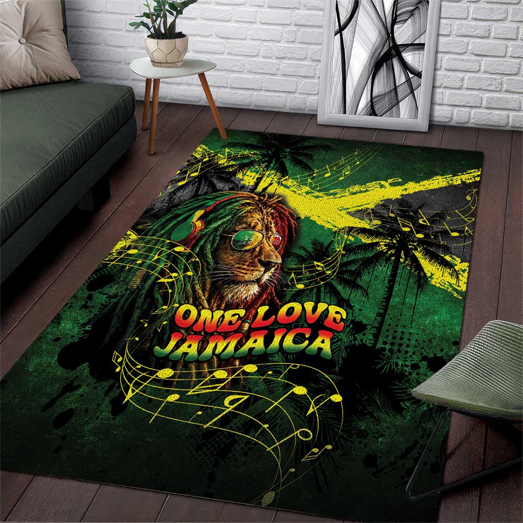 One Love Jamaica Area Rug Rastafarian Lion Reggae Grunge Style