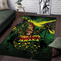 One Love Jamaica Area Rug Rastafarian Lion Reggae Grunge Style