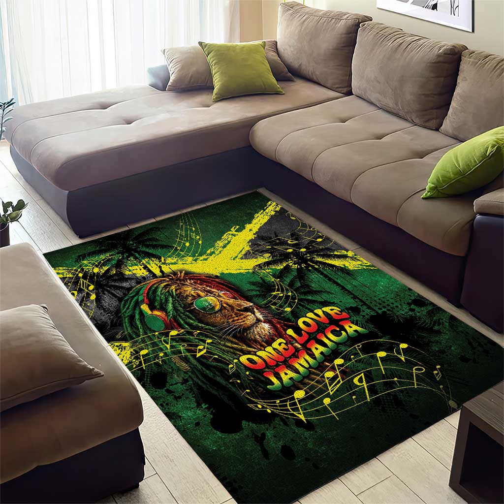 One Love Jamaica Area Rug Rastafarian Lion Reggae Grunge Style
