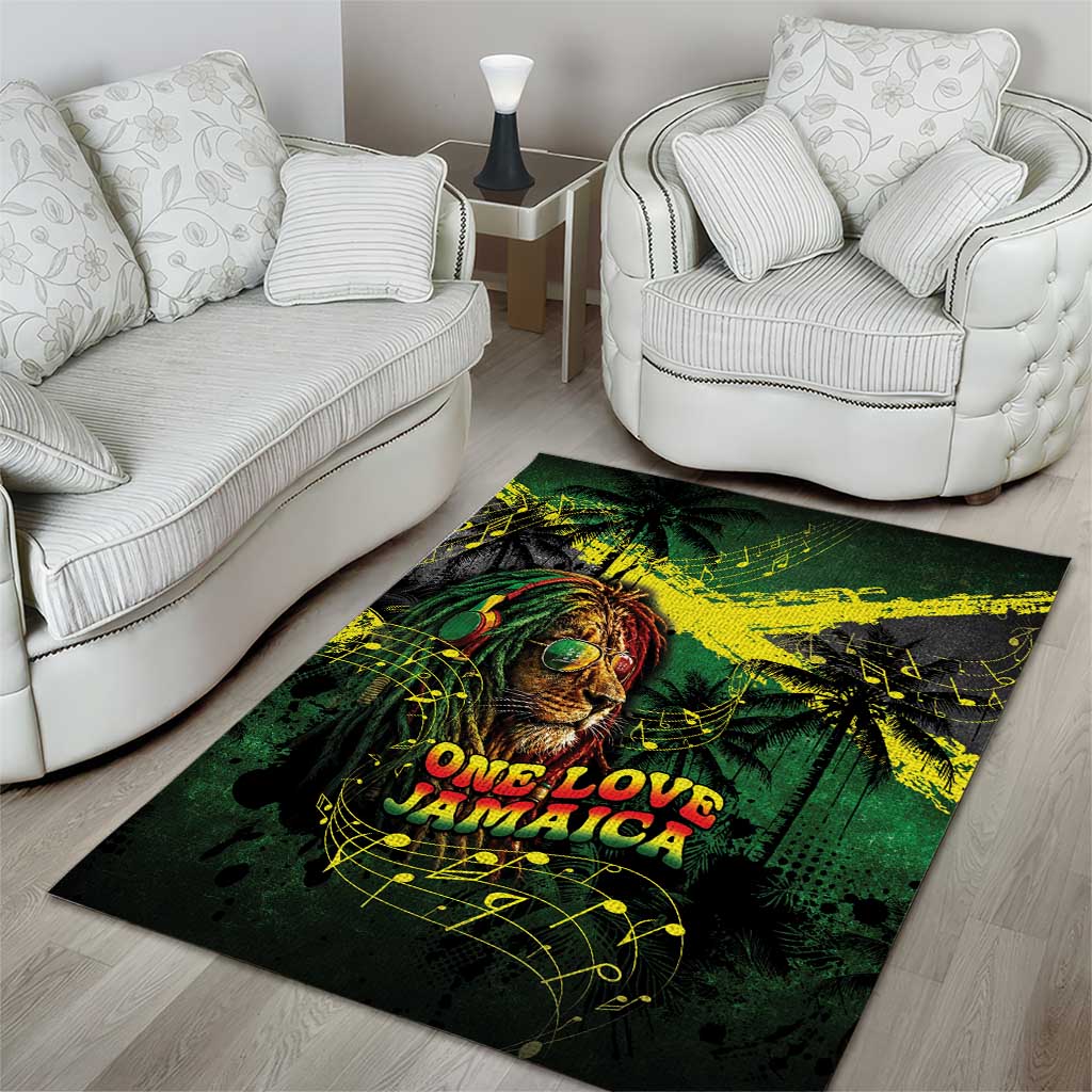 One Love Jamaica Area Rug Rastafarian Lion Reggae Grunge Style