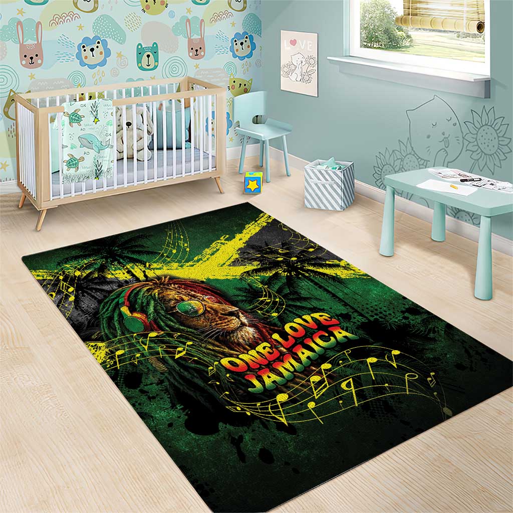 One Love Jamaica Area Rug Rastafarian Lion Reggae Grunge Style