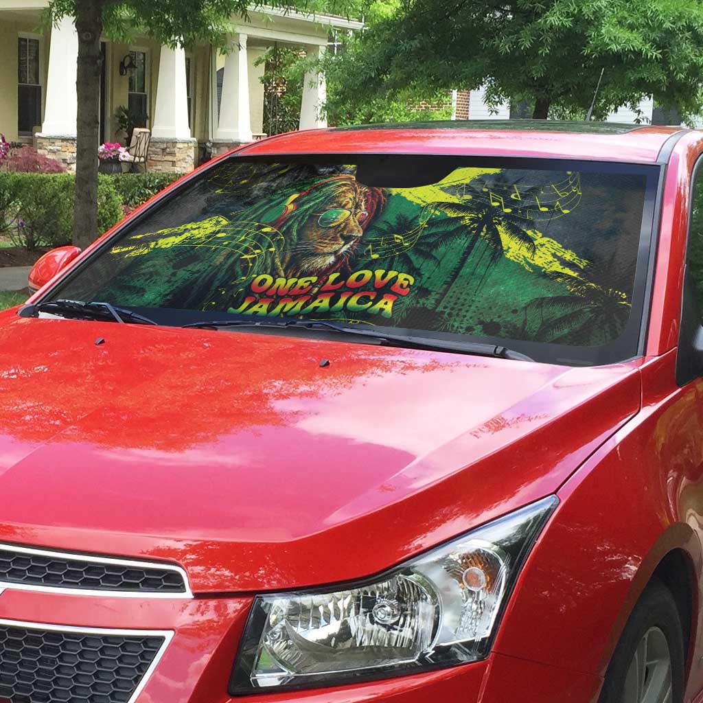 One Love Jamaica Auto Sun Shade Rastafarian Lion Reggae Grunge Style