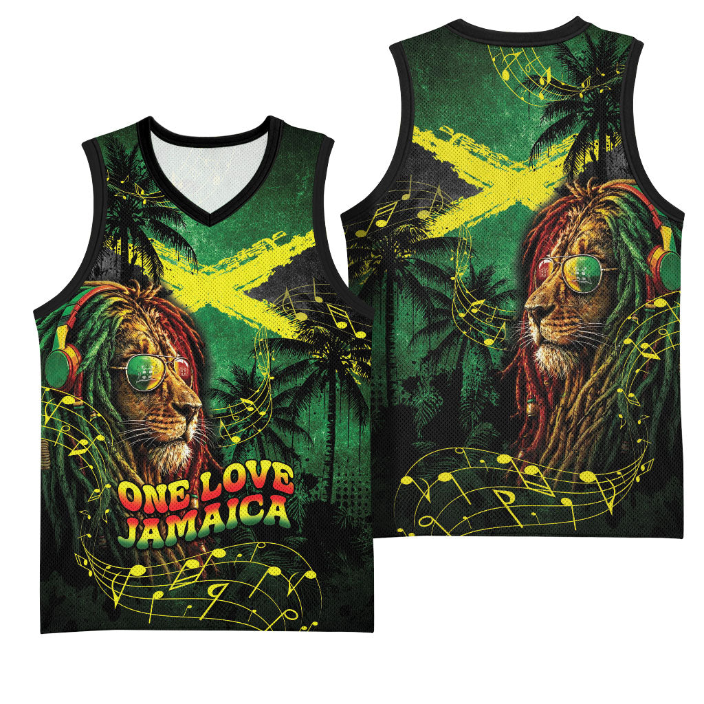 One Love Jamaica Basketball Jersey Rastafarian Lion Reggae Grunge Style